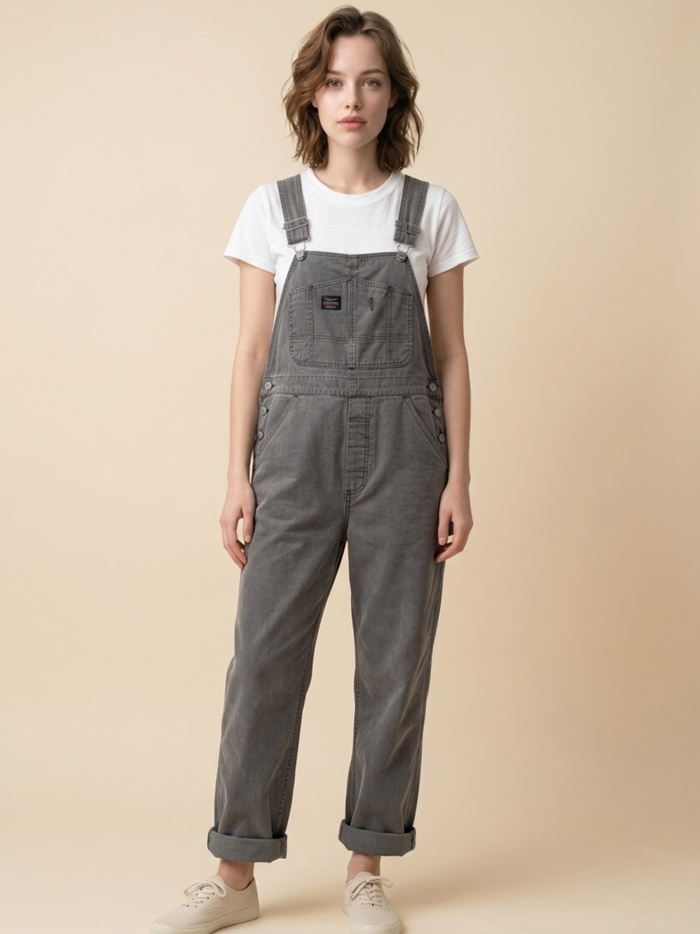 Vintage 90s UNIONBAY Gray Denim Overalls with Front Bib Pocket (M)